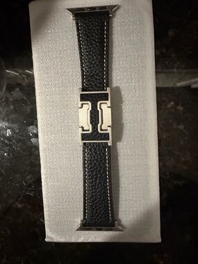 Crazy Grass- Black Leather Apple Watch Strap with Silver H-Link Accent